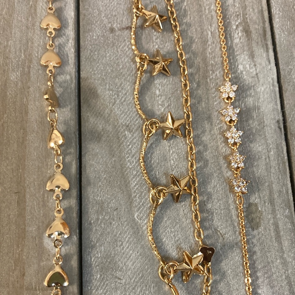 Gold Star and Heart Charm Bracelet Set